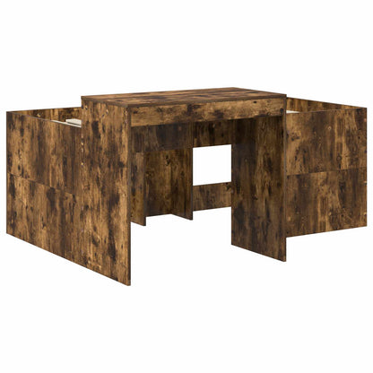 Kids'High Bed Frame with Desk Smoked Oak 80 x 160 cm