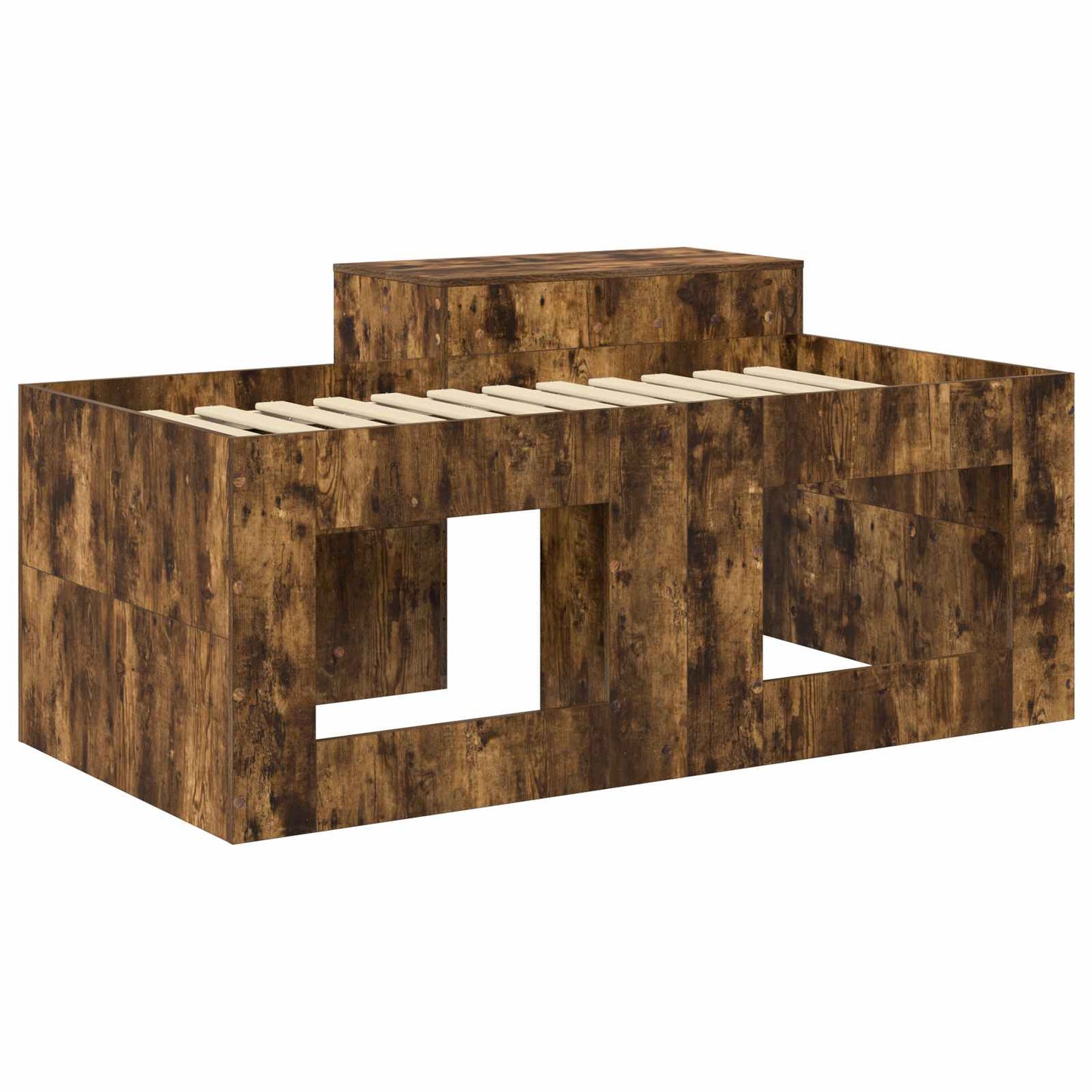 Kids'High Bed Frame with Desk Smoked Oak 80 x 160 cm