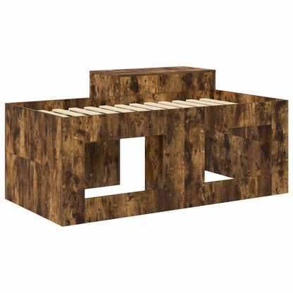 Kids'High Bed Frame with Desk Smoked Oak 80 x 160 cm