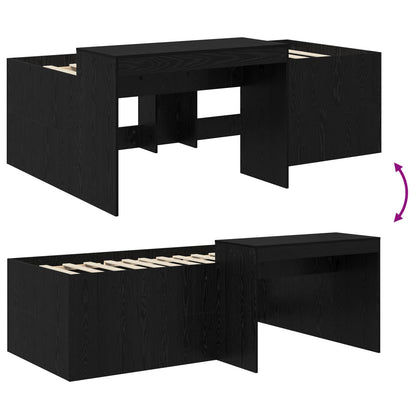 Kids'High Bed Frame with Desk Black Engineered Wood
