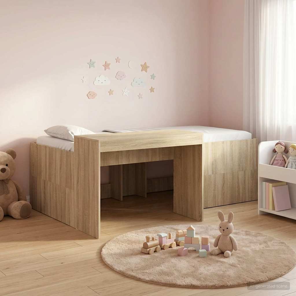 Kids'High Bed Frame with Desk Sonoma Oak Engineered Wood