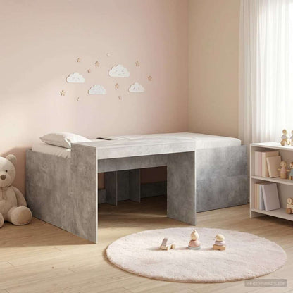 Kids'High Bed Frame with Desk Concrete Grey Engineered Wood