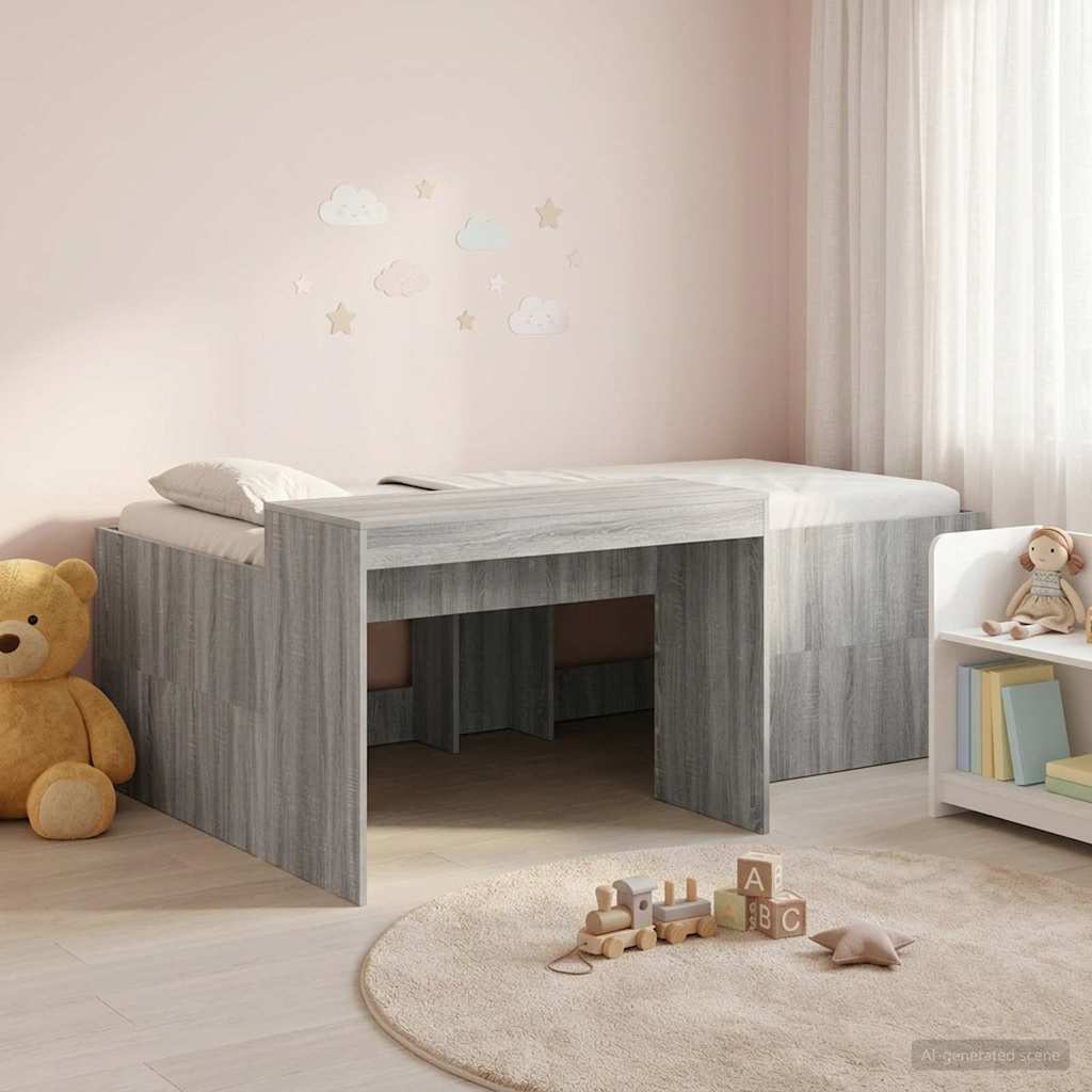 Kids'High Bed Frame with Desk Grey Sonoma Engineered Wood