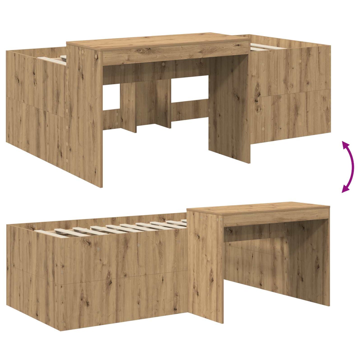 Kids'High Bed Frame with Desk Artisan Oak Engineered Wood