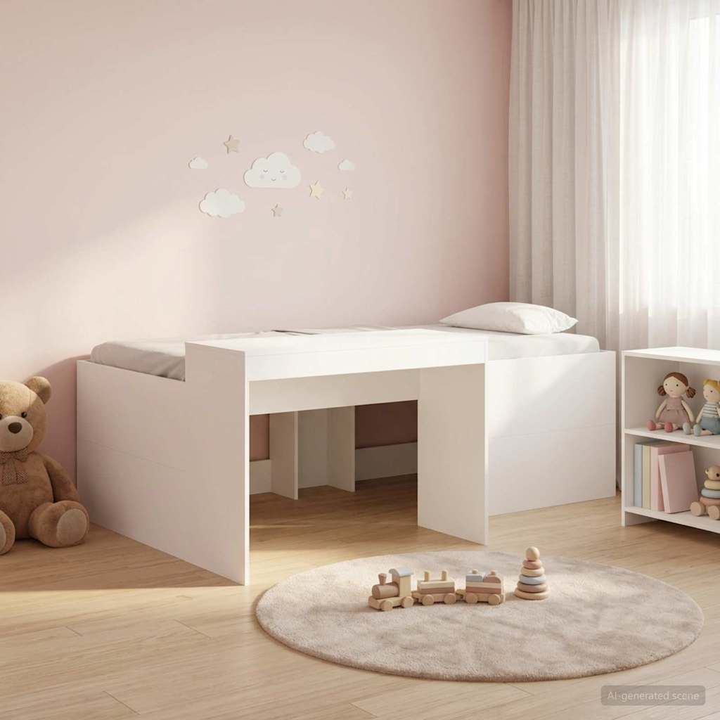 Kids'High Bed Frame with Desk White 75 x 190 cm