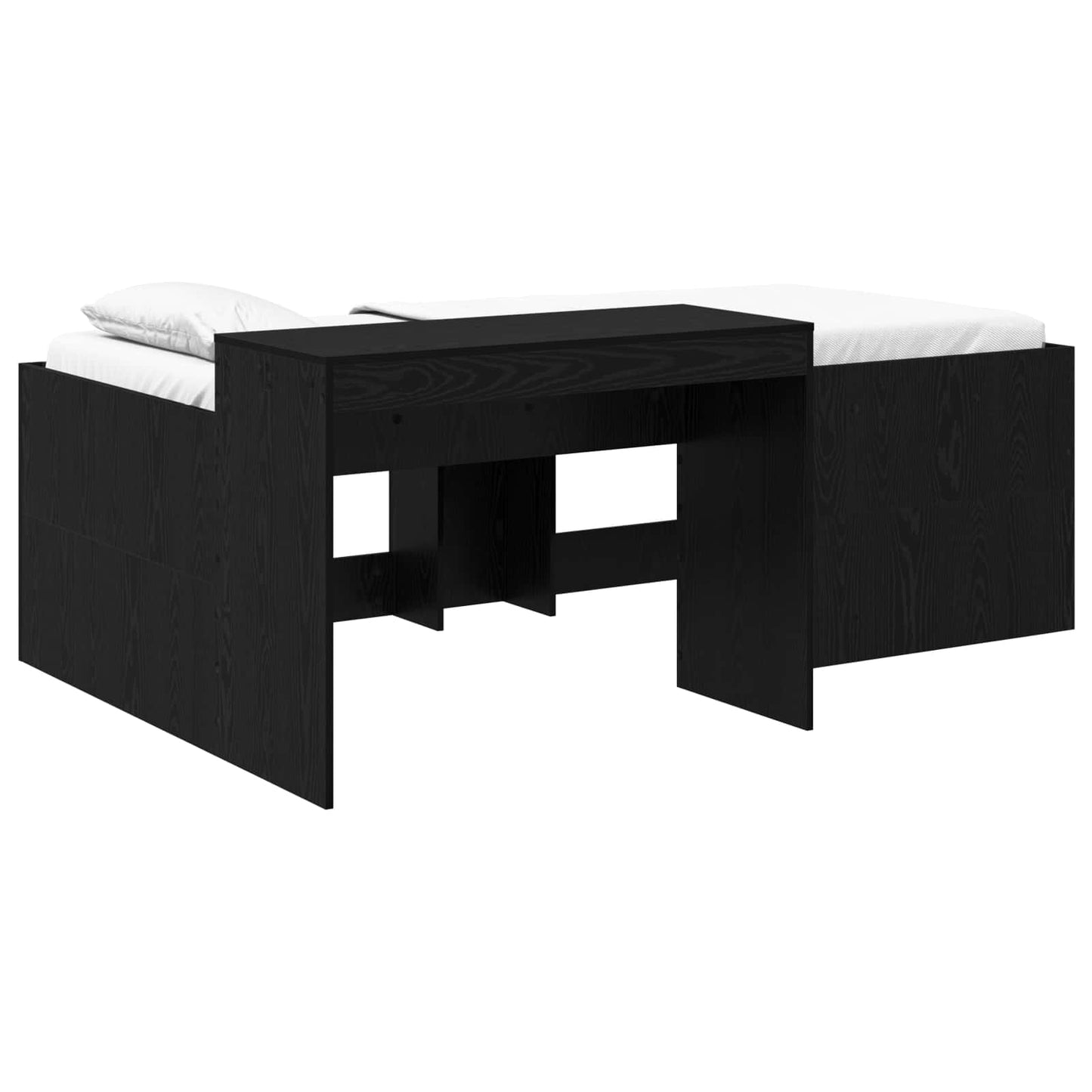 Kids'High Bed Frame with Desk Black 75 x 190 cm