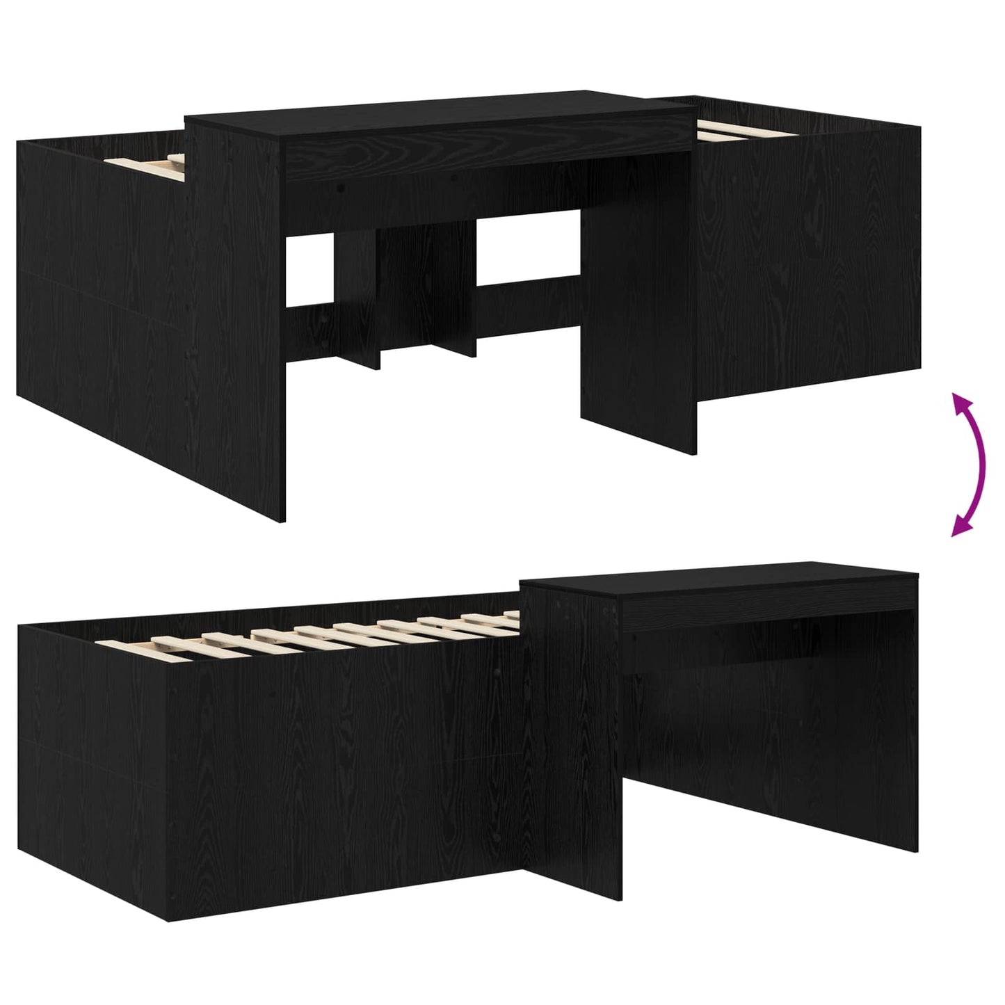 Kids'High Bed Frame with Desk Black 75 x 190 cm