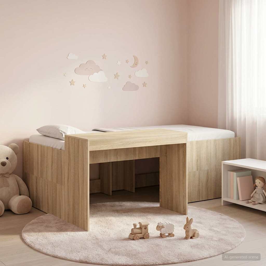 Kids'High Bed Frame with Desk Sonoma Oak 75 x 190 cm