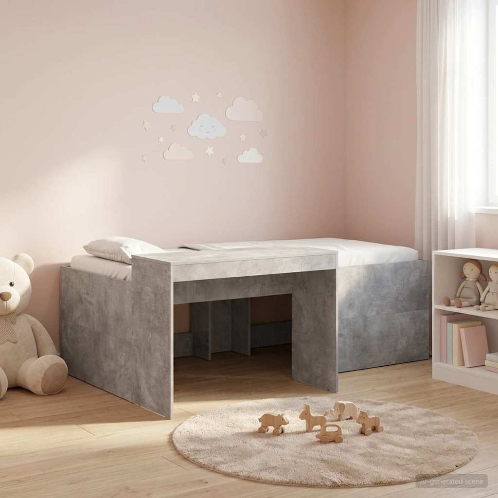 Kids'High Bed Frame with Desk Concrete Grey 75 x 190 cm
