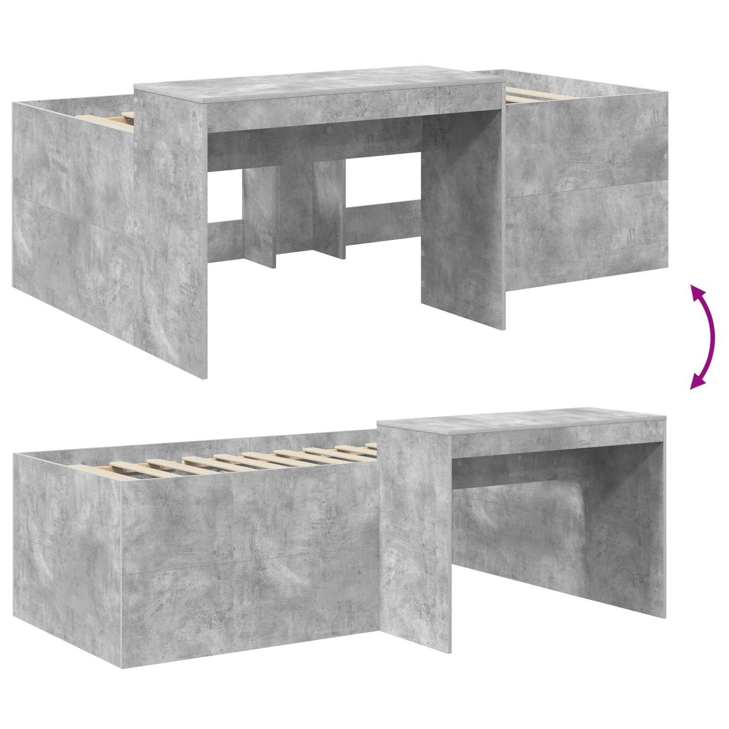 Kids'High Bed Frame with Desk Concrete Grey 75 x 190 cm