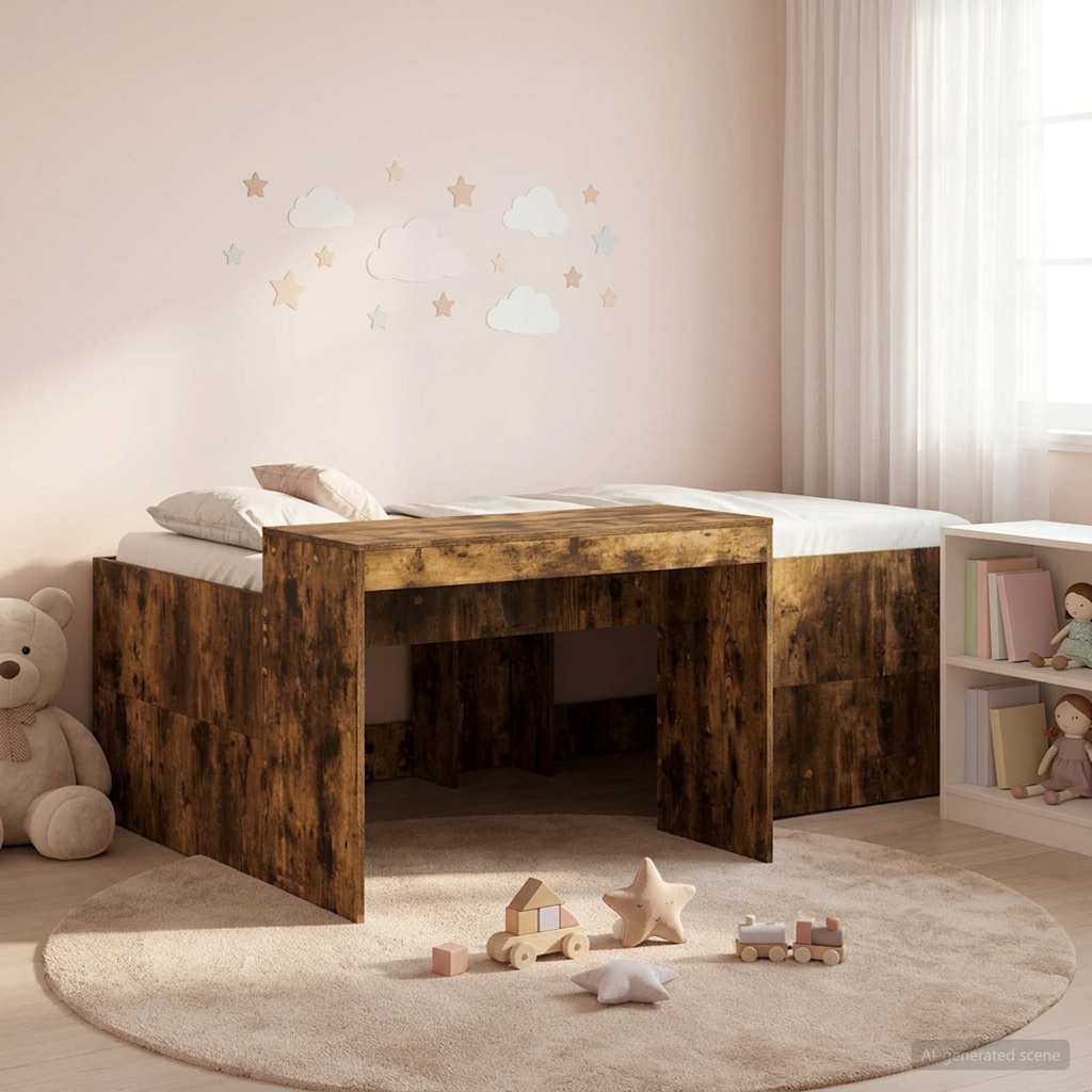 Kids'High Bed Frame with Desk Smoked Oak 75 x 190 cm