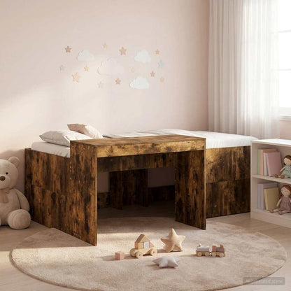 Kids'High Bed Frame with Desk Smoked Oak 75 x 190 cm