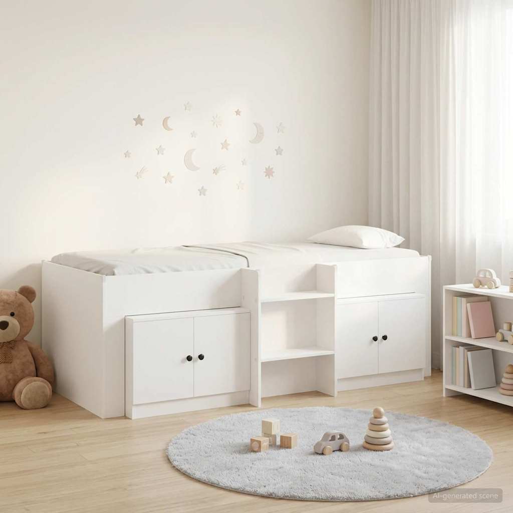 Loft Bed Frame with Cabinet 3 pcs White Engineered Wood