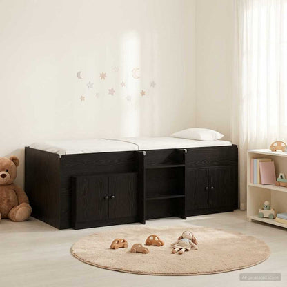 Loft Bed Frame with Cabinet 3 pcs Black Engineered Wood