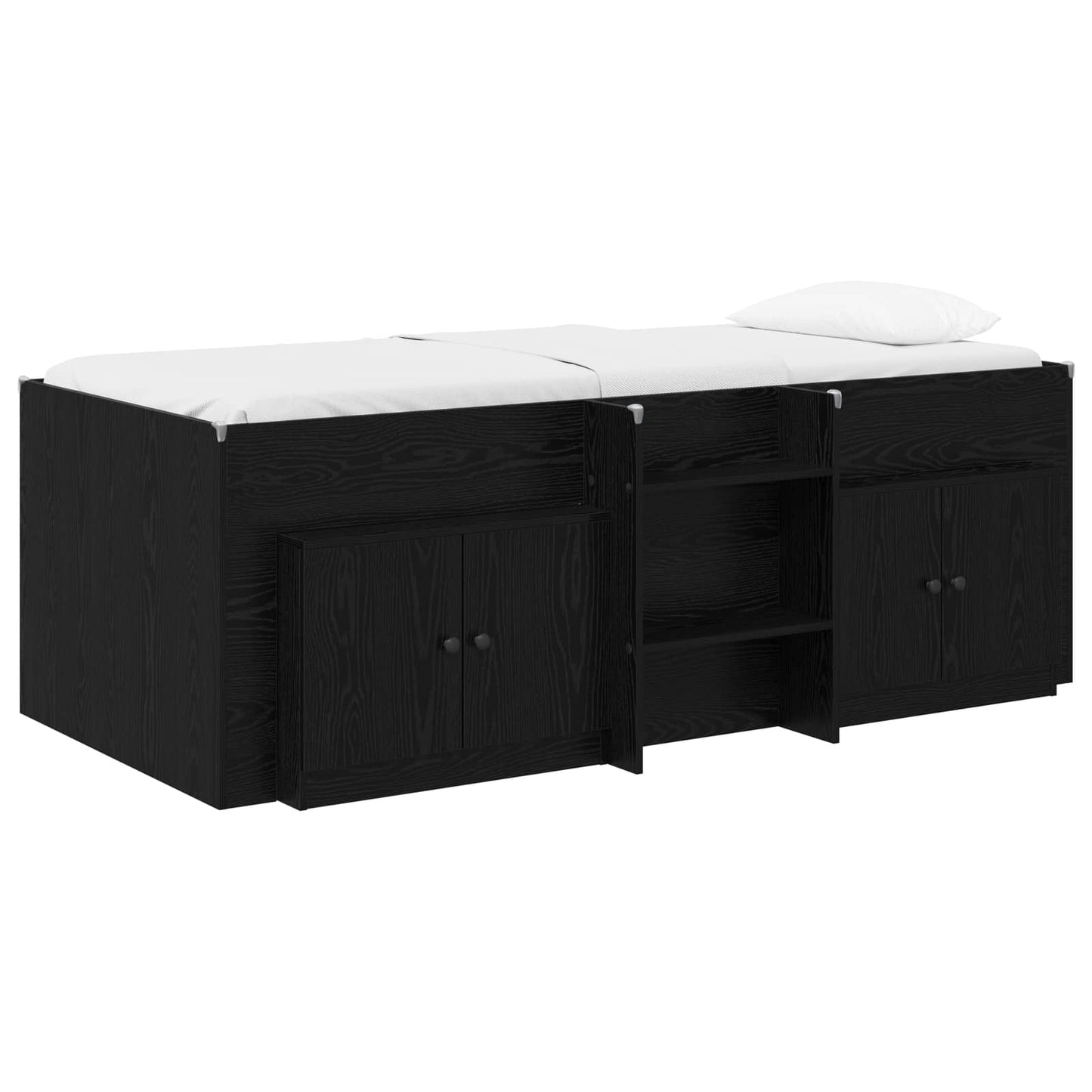 Loft Bed Frame with Cabinet 3 pcs Black Engineered Wood