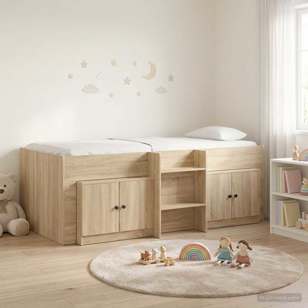 Loft Bed Frame with Cabinet 3 pcs Sonoma Oak Engineered Wood