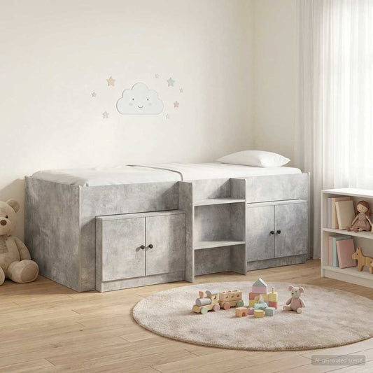 Loft Bed Frame with Cabinet 3 pcs Concrete Grey Engineered Wood