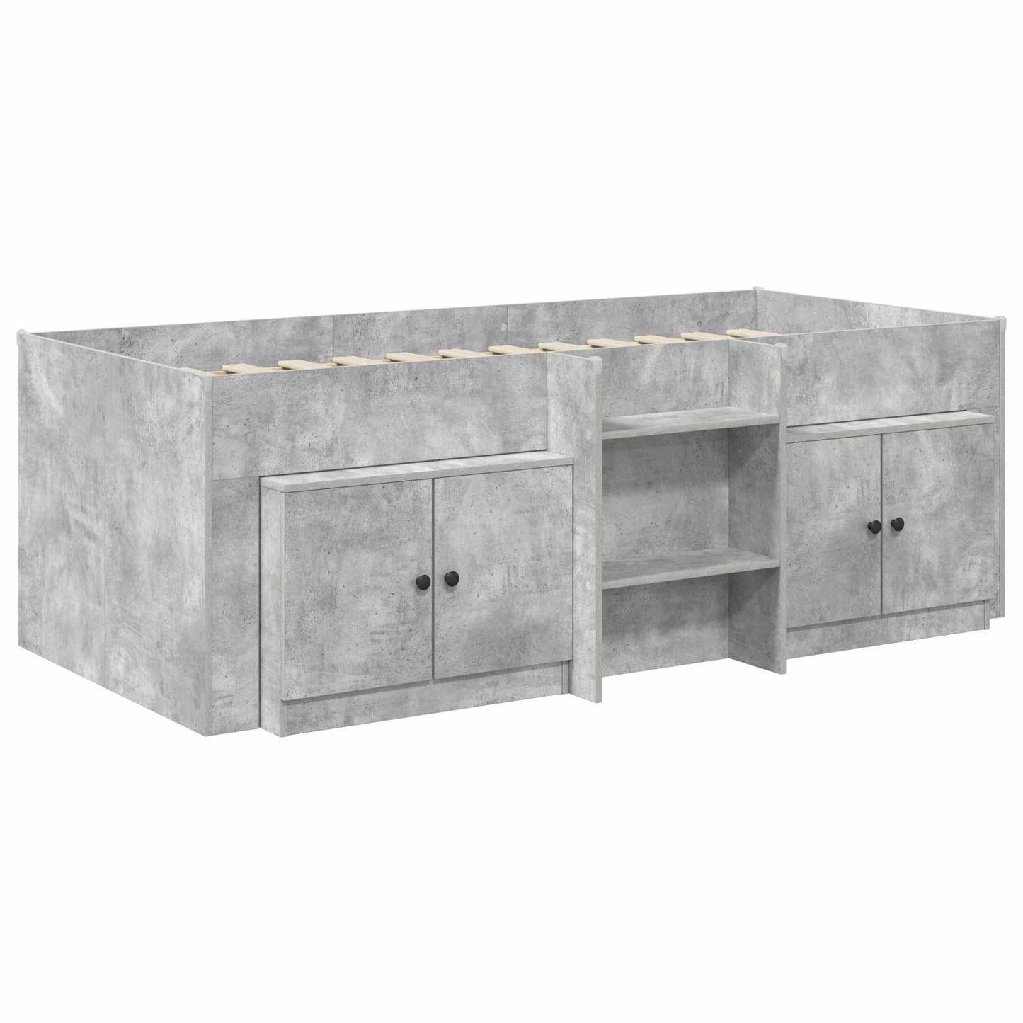 Loft Bed Frame with Cabinet 3 pcs Concrete Grey Engineered Wood