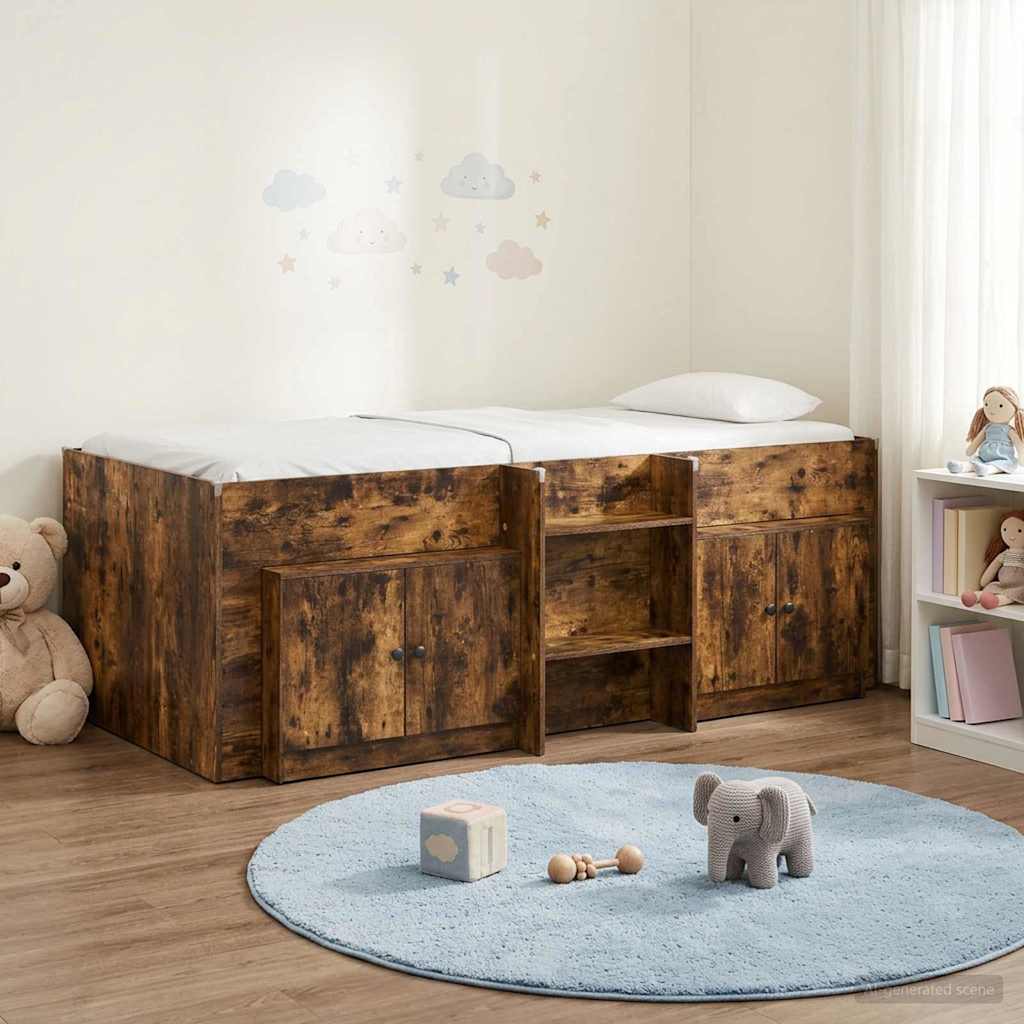 Loft Bed Frame with Cabinet 3 pcs Smoked Oak Engineered Wood