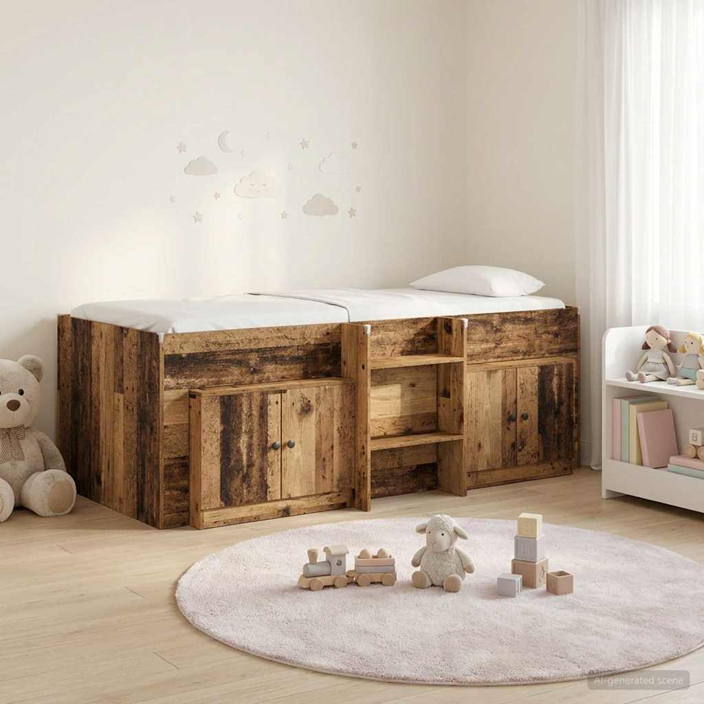 Loft Bed Frame with Cabinet 3 pcs Old Wood Engineered Wood