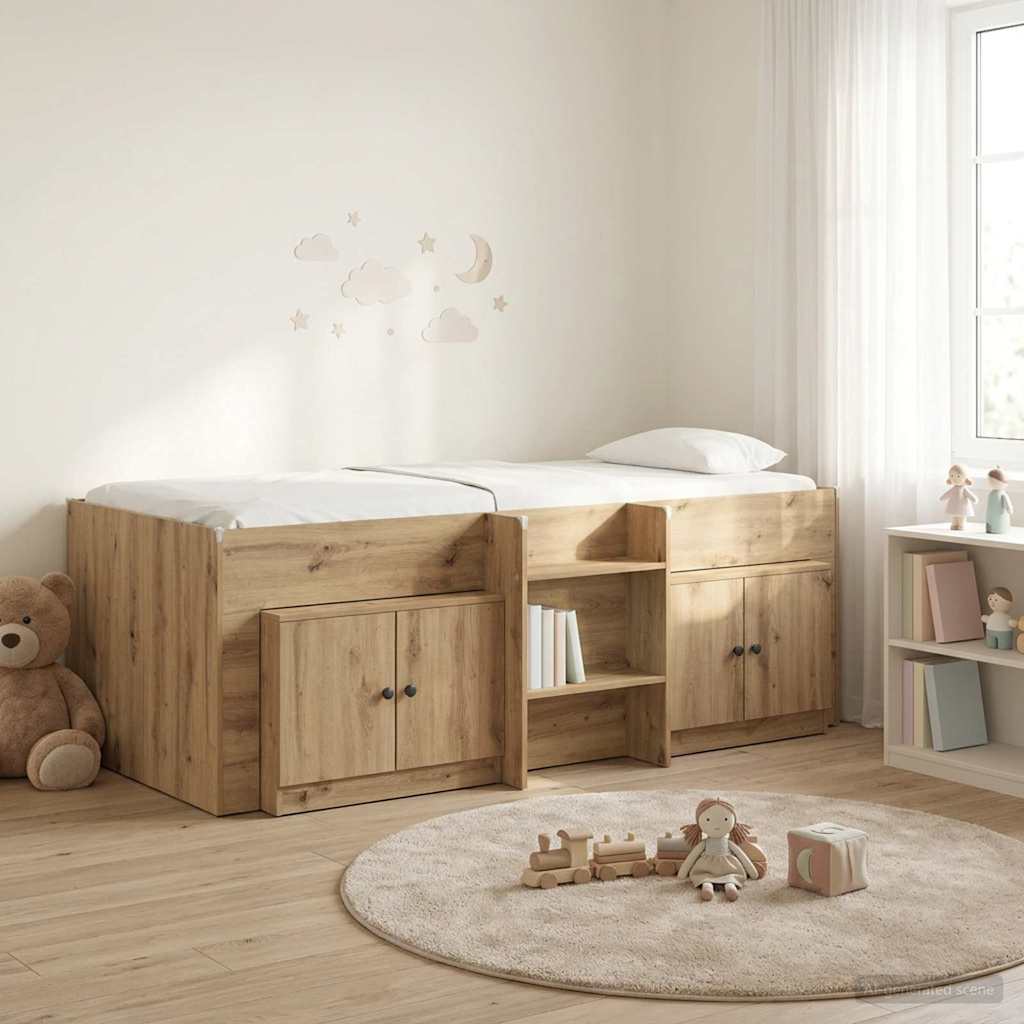 Loft Bed Frame with Cabinet 3 pcs Artisan Oak Engineered Wood