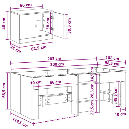 Loft Bed Frame with Cabinet 3 pcs White Engineered Wood
