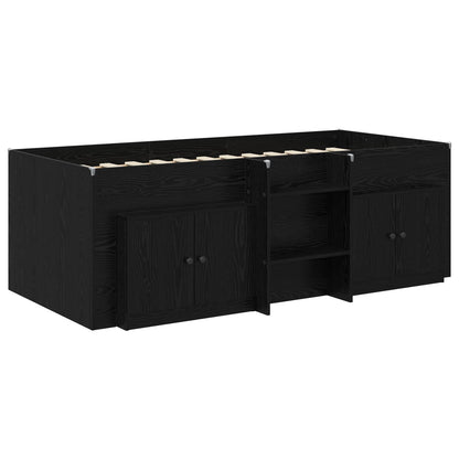 Loft Bed Frame with Cabinet 3 pcs Black Engineered Wood