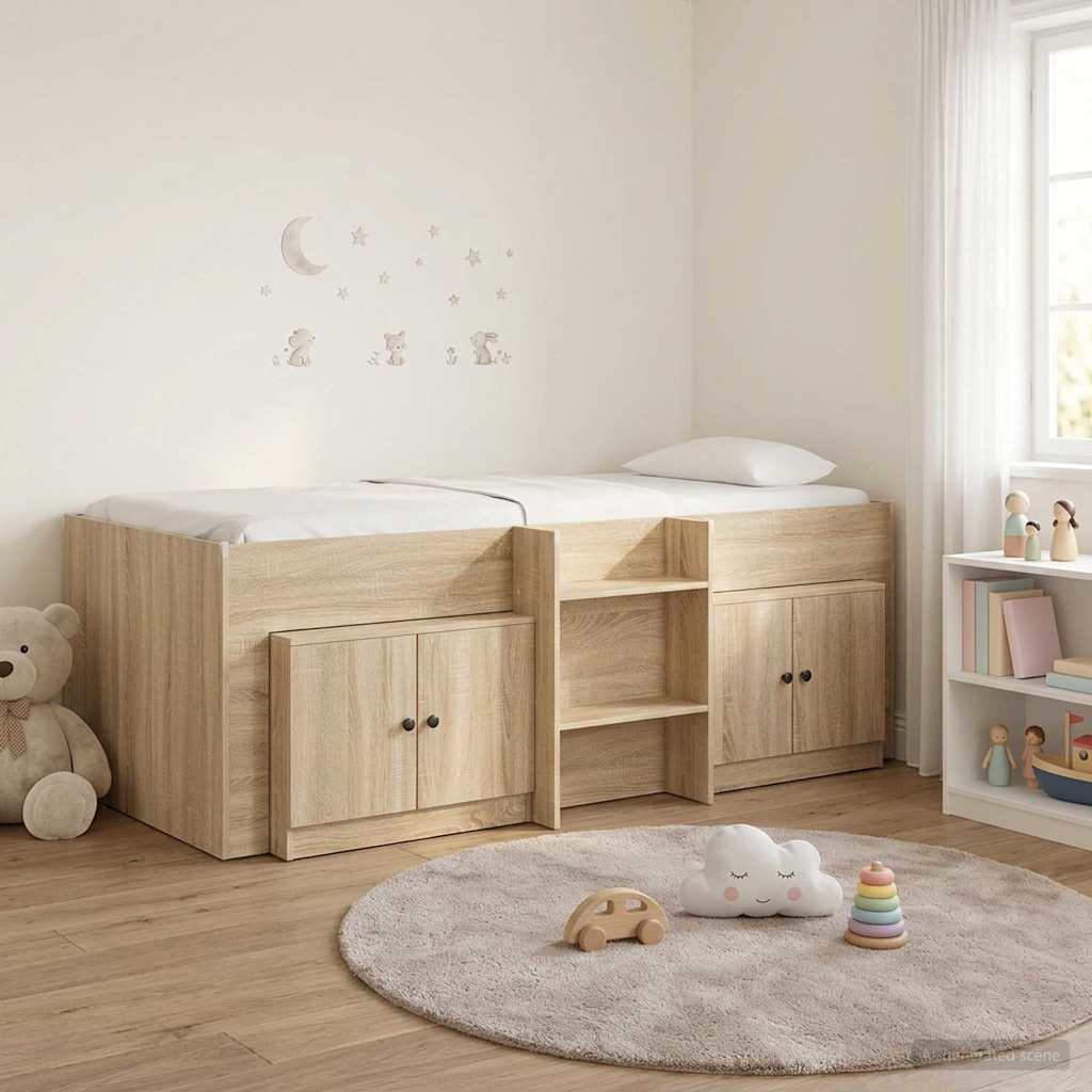 Loft Bed Frame with Cabinet 3 pcs Sonoma Oak Engineered Wood