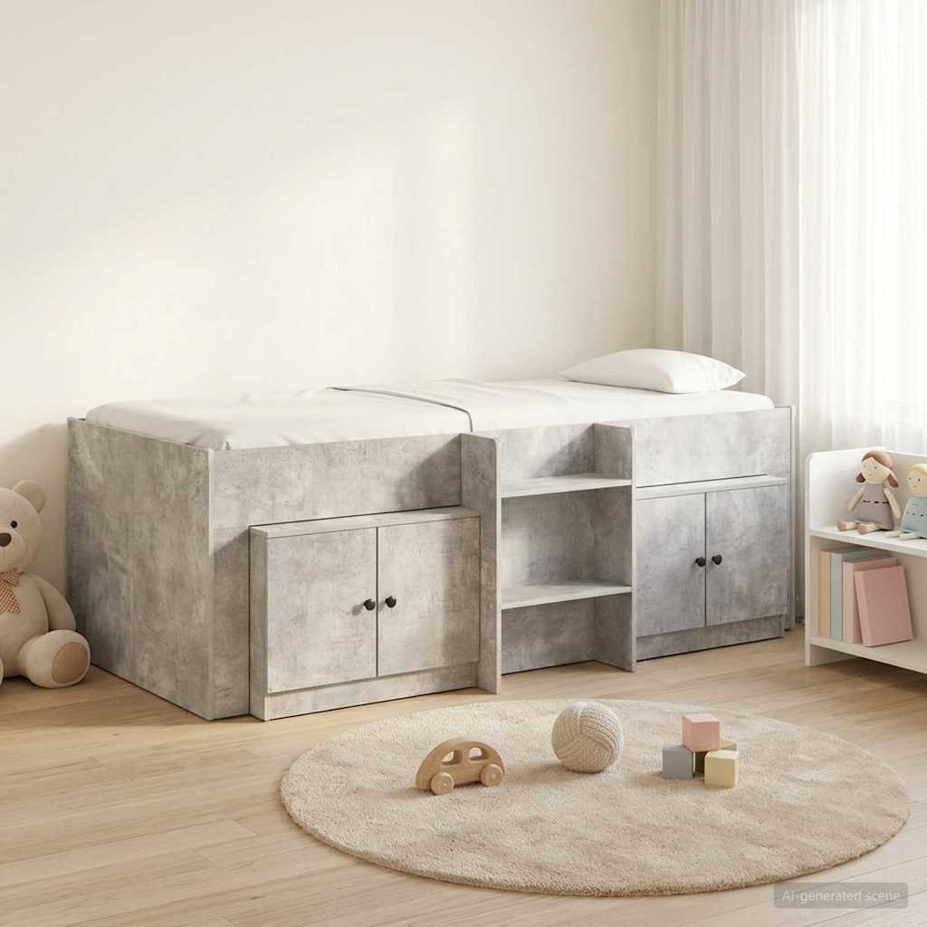 Loft Bed Frame with Cabinet 3 pcs Concrete Grey Engineered Wood