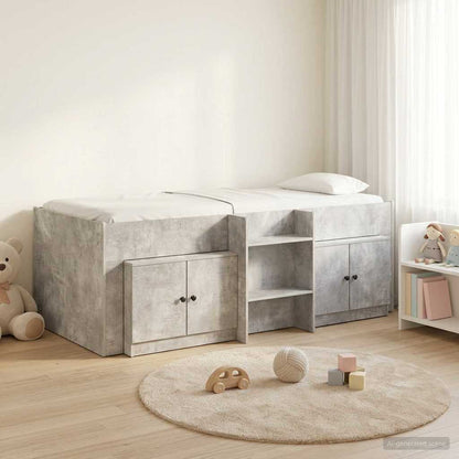 Loft Bed Frame with Cabinet 3 pcs Concrete Grey Engineered Wood