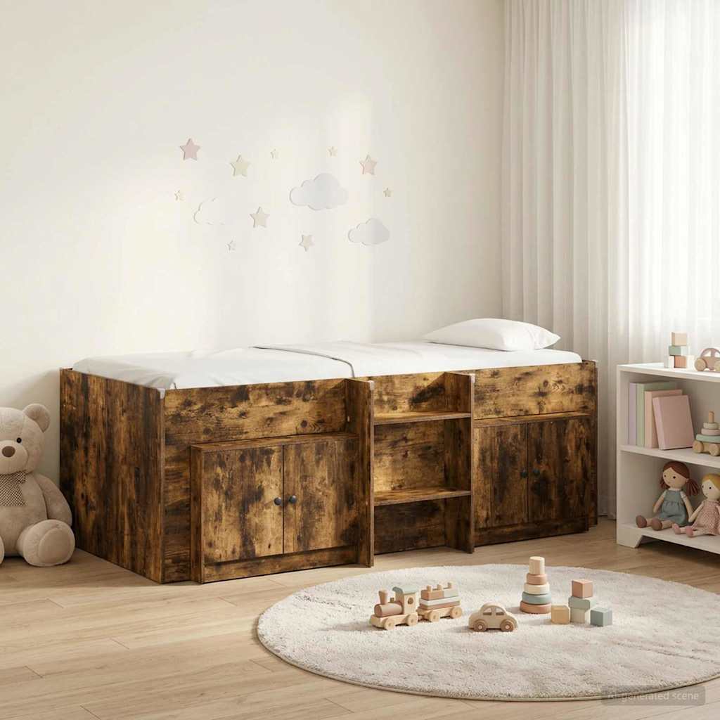 Loft Bed Frame with Cabinet 3 pcs Smoked Oak Engineered Wood