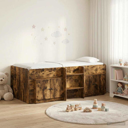 Loft Bed Frame with Cabinet 3 pcs Smoked Oak Engineered Wood