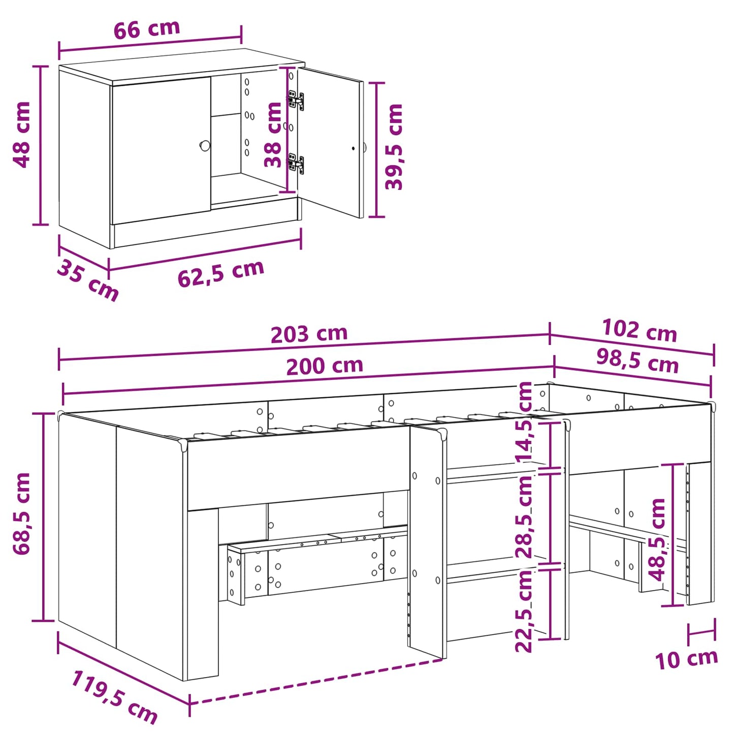 Loft Bed Frame with Cabinet 3 pcs Grey Sonoma Engineered Wood