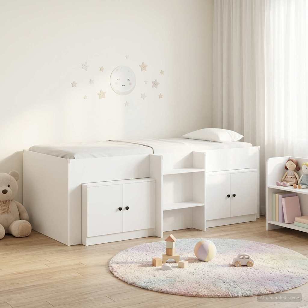 Loft Bed Frame with Cabinet 3 pcs White Engineered Wood