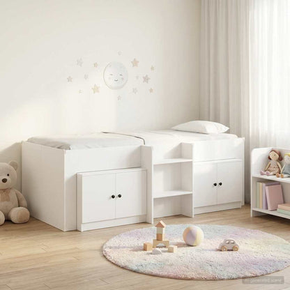 Loft Bed Frame with Cabinet 3 pcs White Engineered Wood