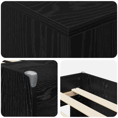 Loft Bed Frame with Cabinet 3 pcs Black Engineered Wood