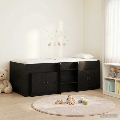 Loft Bed Frame with Cabinet 3 pcs Black Engineered Wood