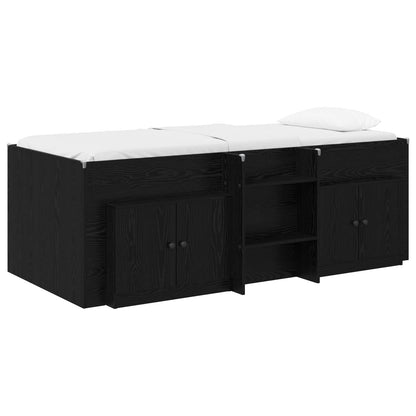 Loft Bed Frame with Cabinet 3 pcs Black Engineered Wood