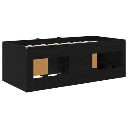 Loft Bed Frame with Cabinet 3 pcs Black Engineered Wood