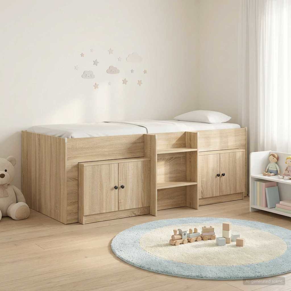 Loft Bed Frame with Cabinet 3 pcs Sonoma Oak Engineered Wood