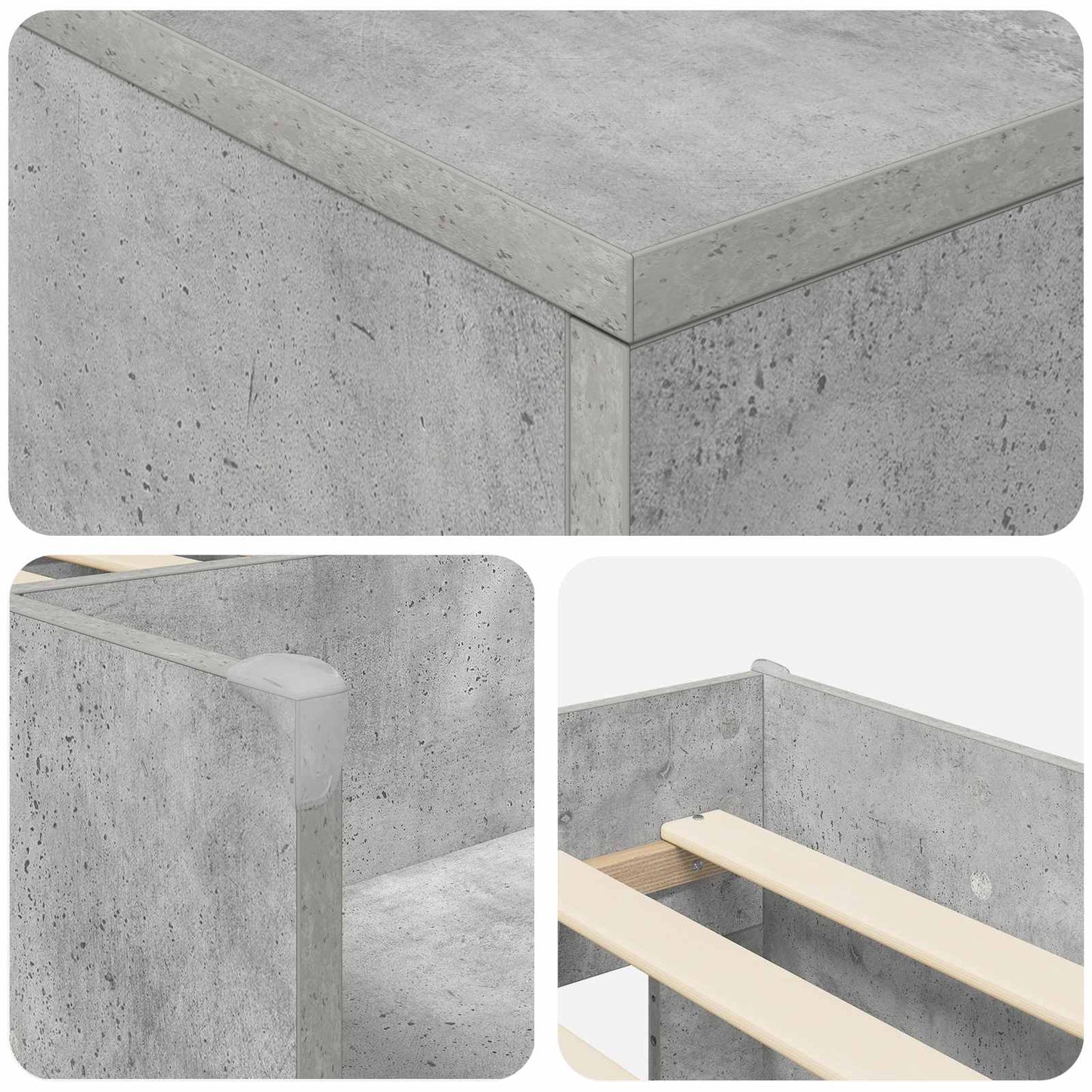 Loft Bed Frame with Cabinet 3 pcs Concrete Grey Engineered Wood
