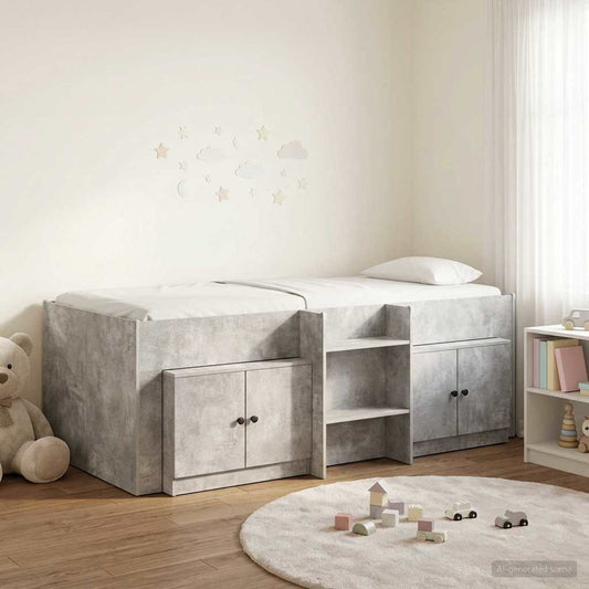 Loft Bed Frame with Cabinet 3 pcs Concrete Grey Engineered Wood