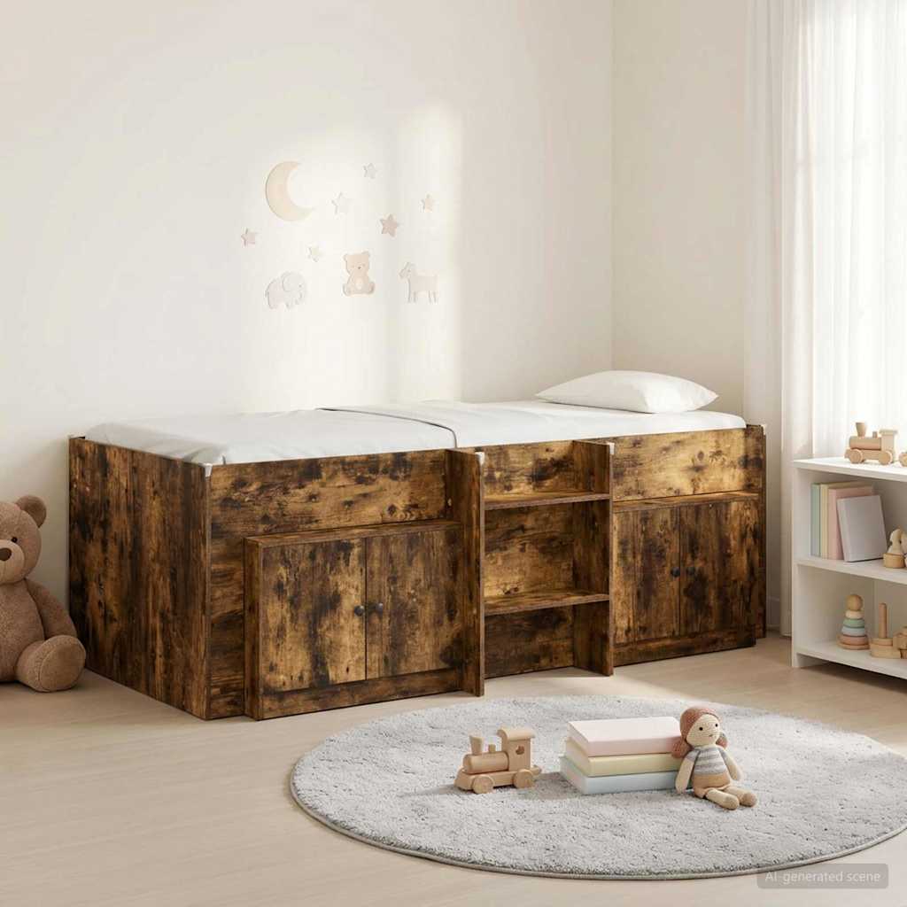 Loft Bed Frame with Cabinet 3 pcs Smoked Oak Engineered Wood