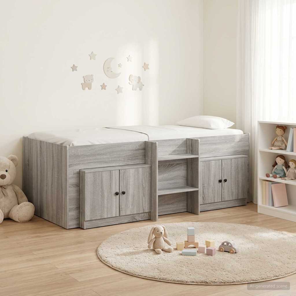 Loft Bed Frame with Cabinet 3 pcs Grey Sonoma Engineered Wood