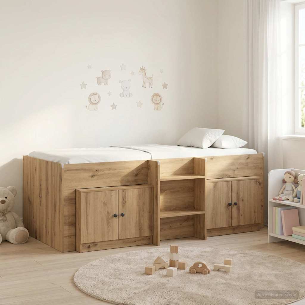 Loft Bed Frame with Cabinet 3 pcs Artisan Oak Engineered Wood
