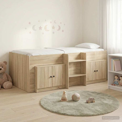 Loft Bed Frame with Cabinet 3 pcs Sonoma Oak Engineered Wood