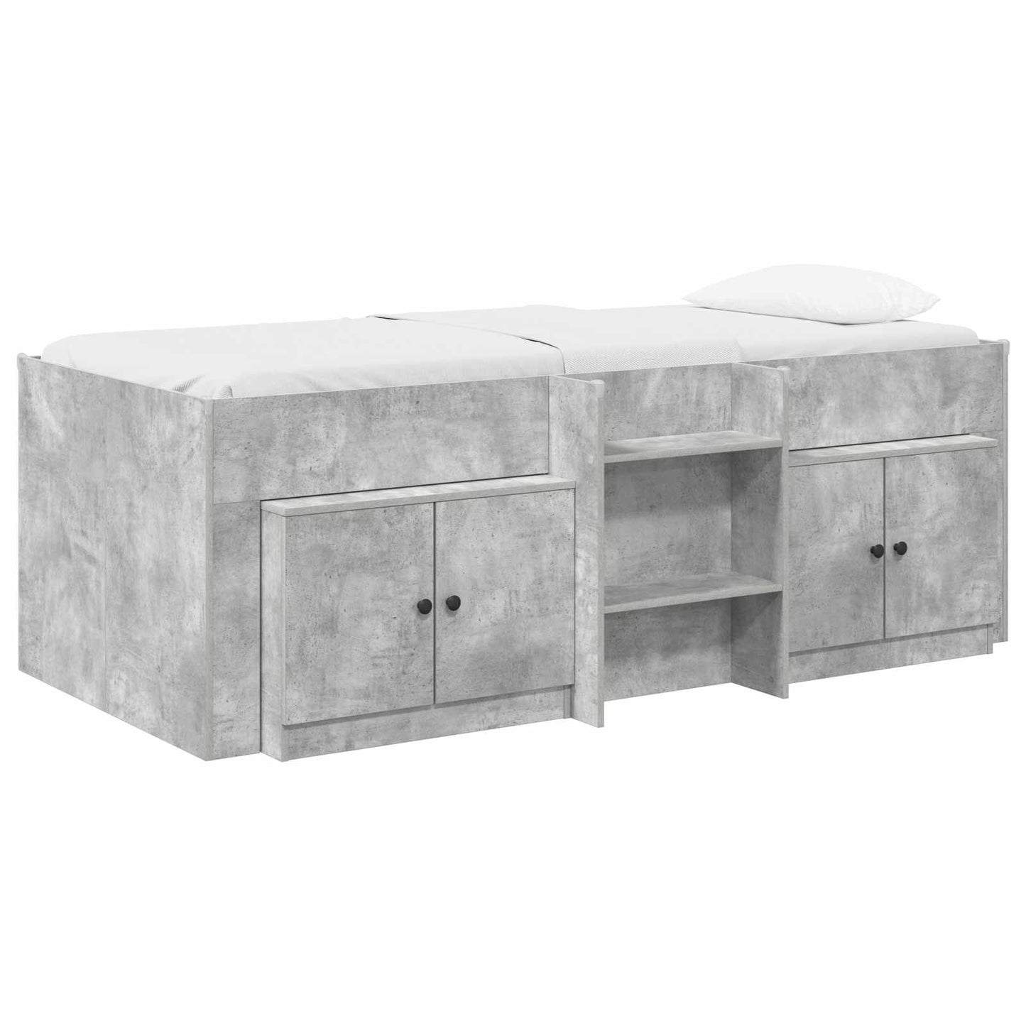 Loft Bed Frame with Cabinet 3 pcs Concrete Grey Engineered Wood