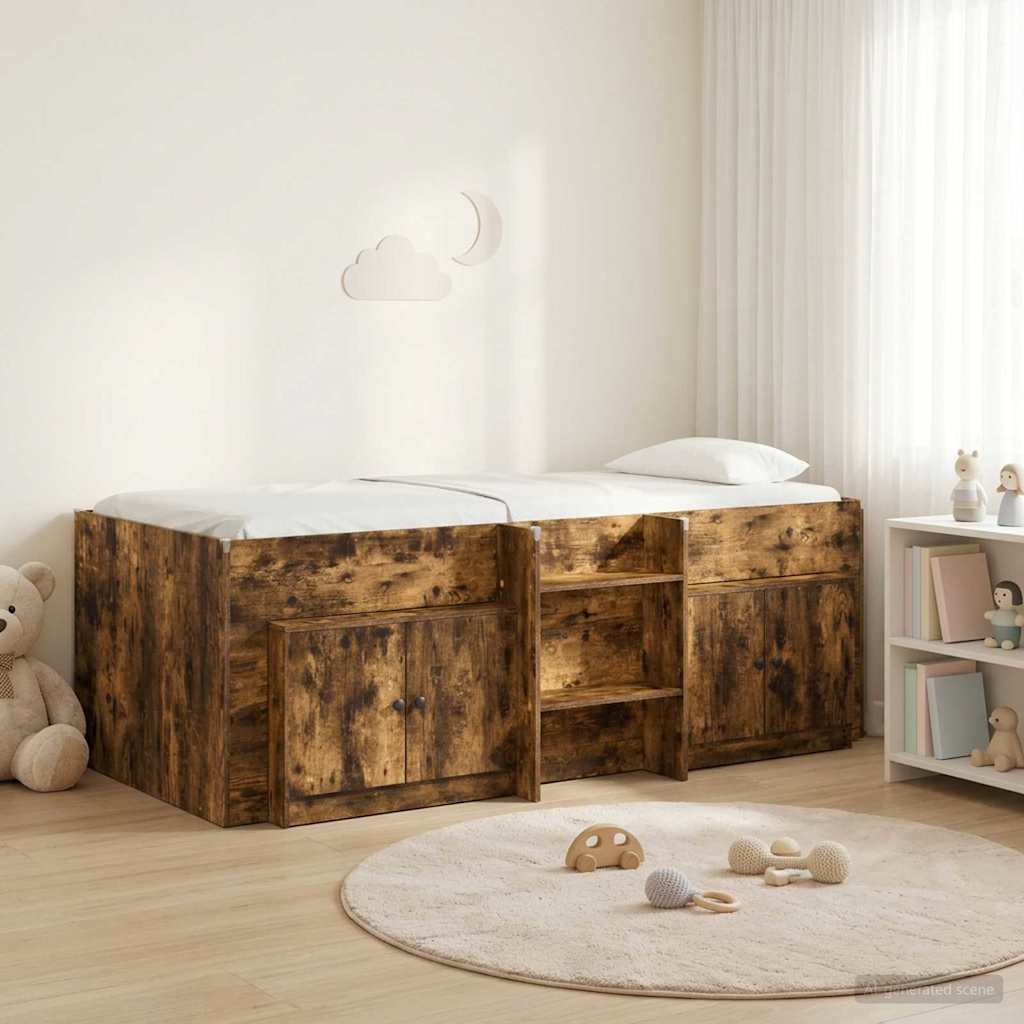 Loft Bed Frame with Cabinet 3 pcs Smoked Oak Engineered Wood