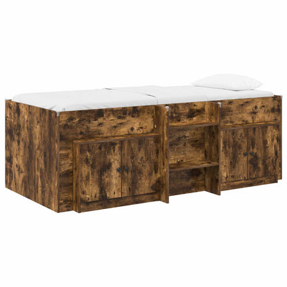 Loft Bed Frame with Cabinet 3 pcs Smoked Oak Engineered Wood
