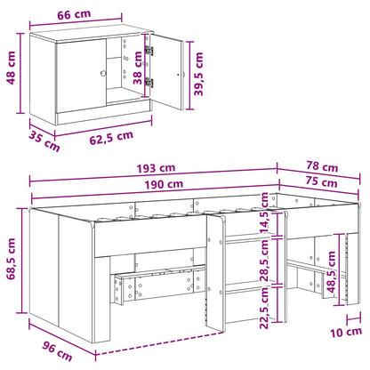 Loft Bed Frame with Cabinet 3 pcs Smoked Oak Engineered Wood